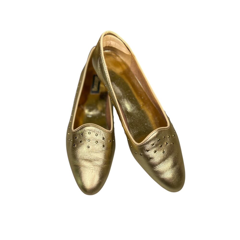 Beacon Vintage Metallic Gold Slip On Flats with Gold Studs 7.5 M